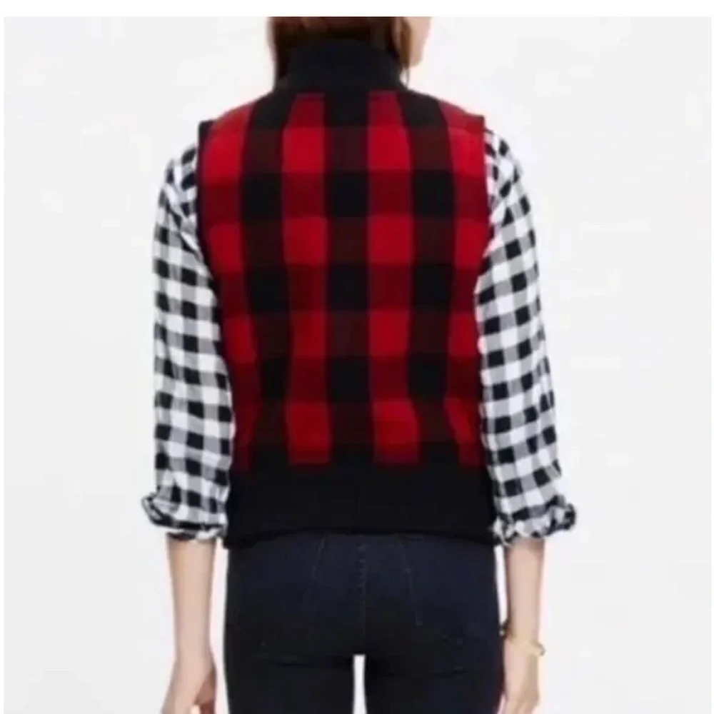 Madewell Wool Buffalo Check Sherpa Fleece Lined Vest Full Zip Knit Collar XL